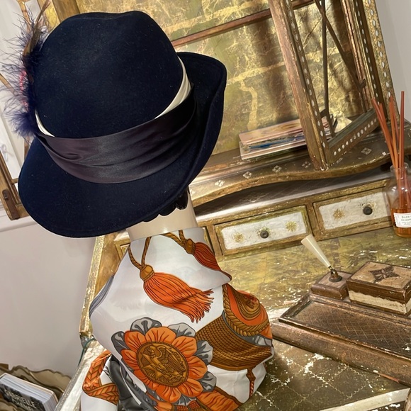 Vintage Doeskin felt 100% wool navy blue fedora hat - Picture 7 of 14